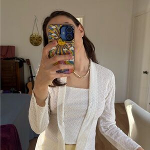 White Textured Cardigan and Top Set